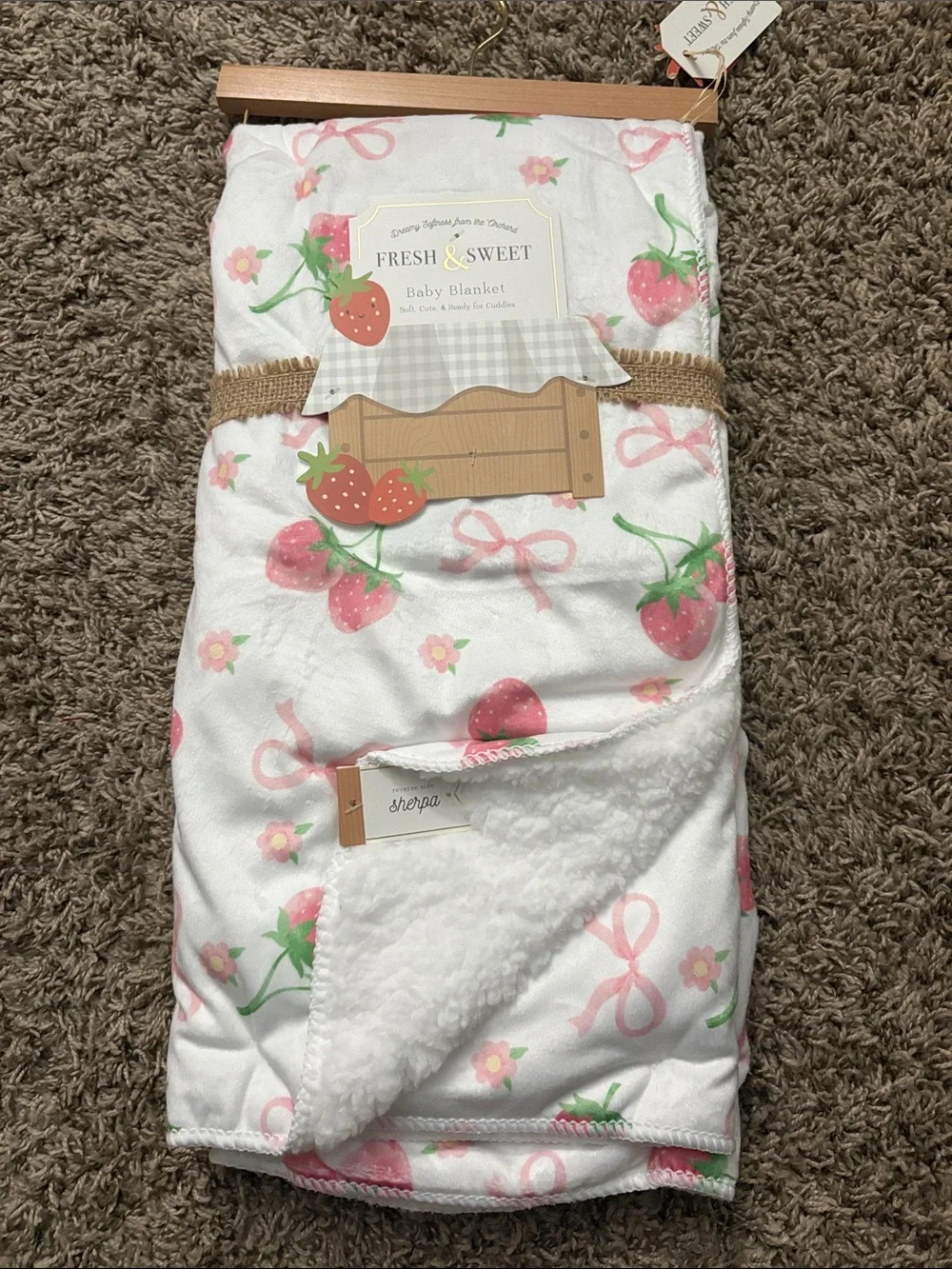 Pink Strawberry Sherpa Baby Blanket